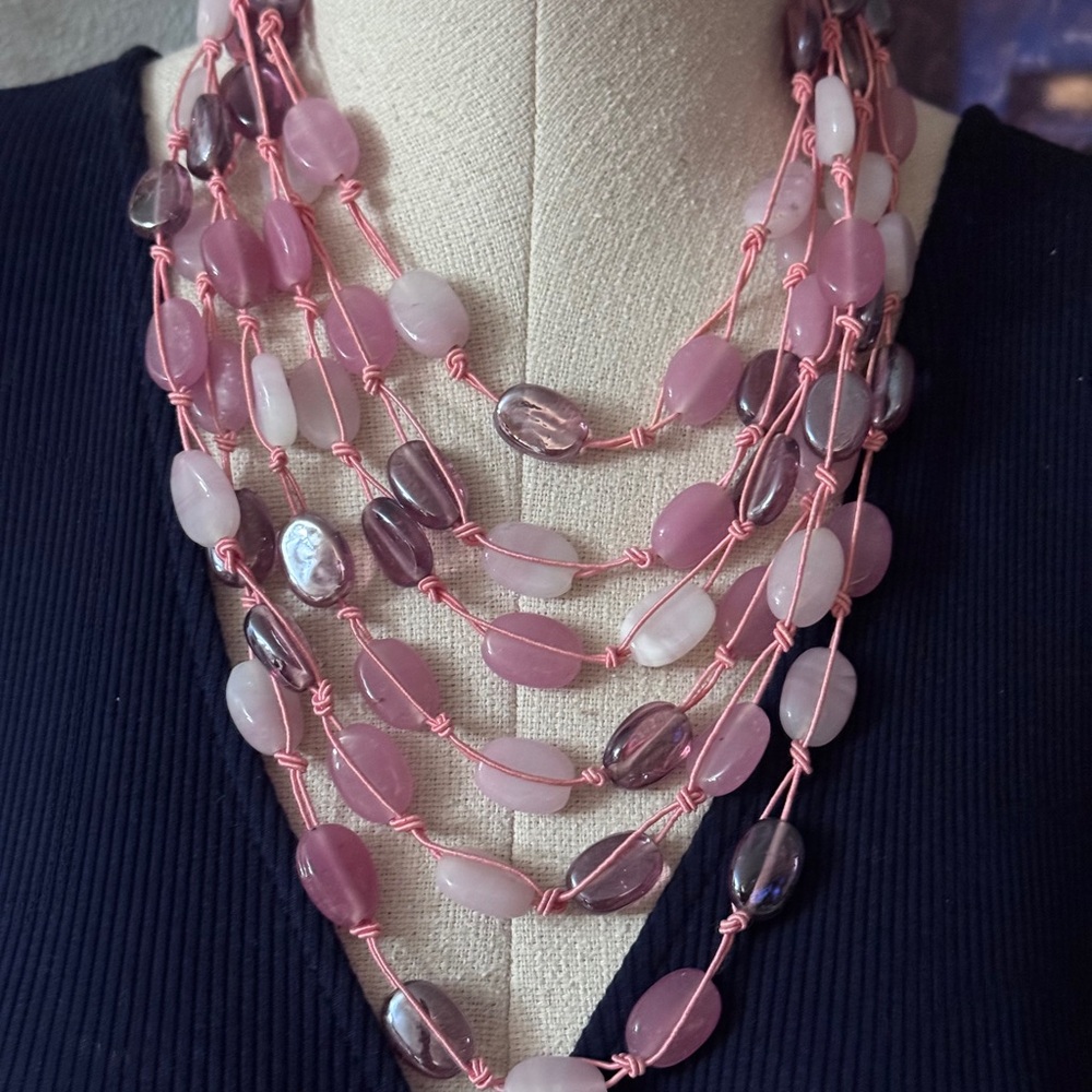 Sea Glass Stones Pink Multi-Strand Necklace